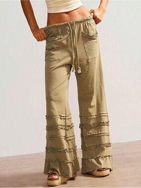 Wide Leg Cotton Palazzo Resort Pants Size Medium